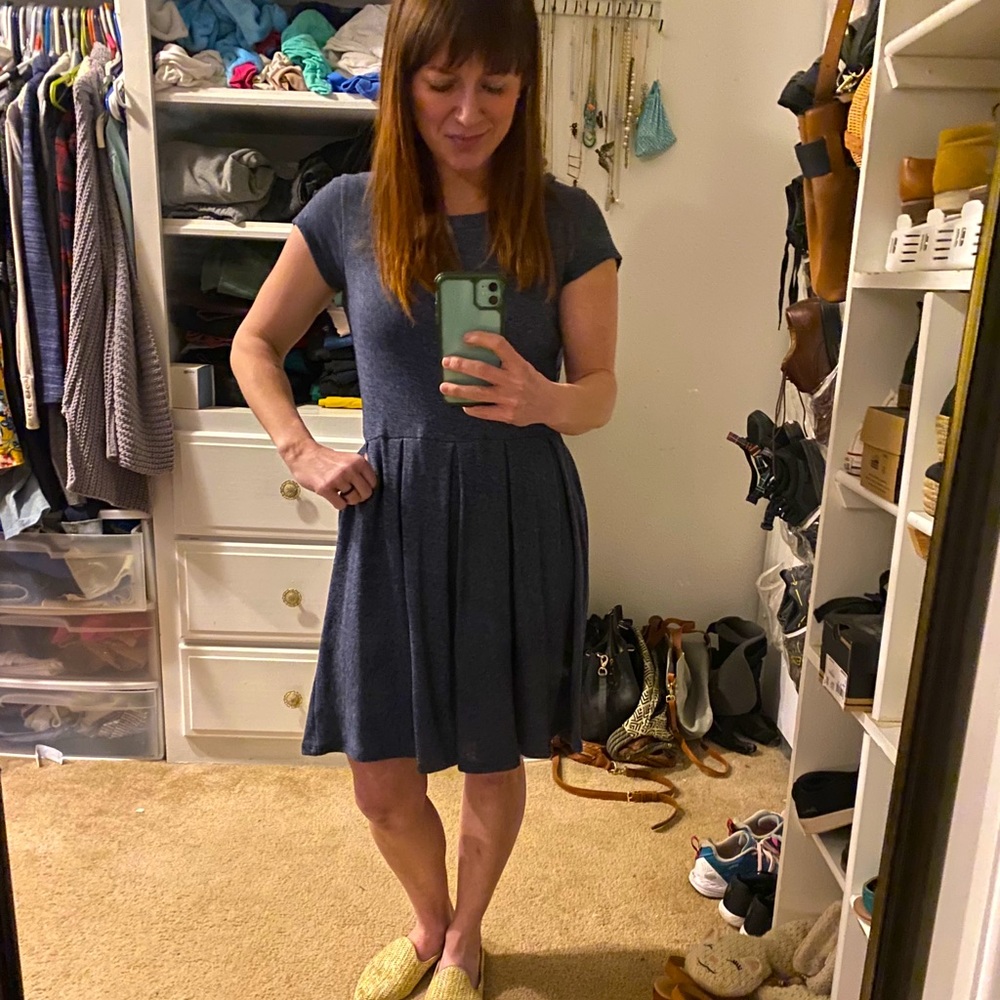 Navy Blue Shirt Sleeve Jersey Dress-Size XSmall